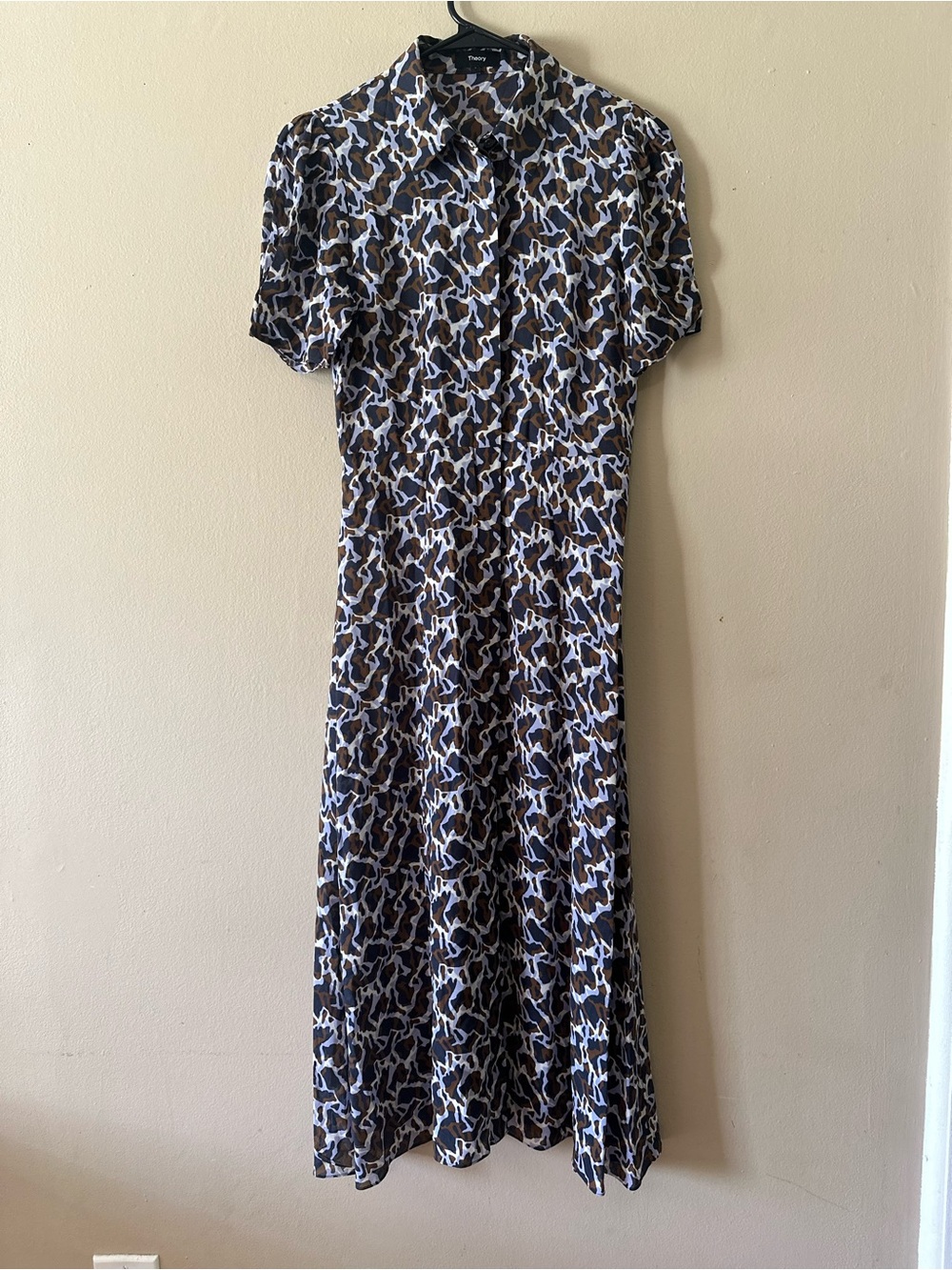 Theory Jasper Abstract Silk Darted Midi Shirtdress, Sz 2
